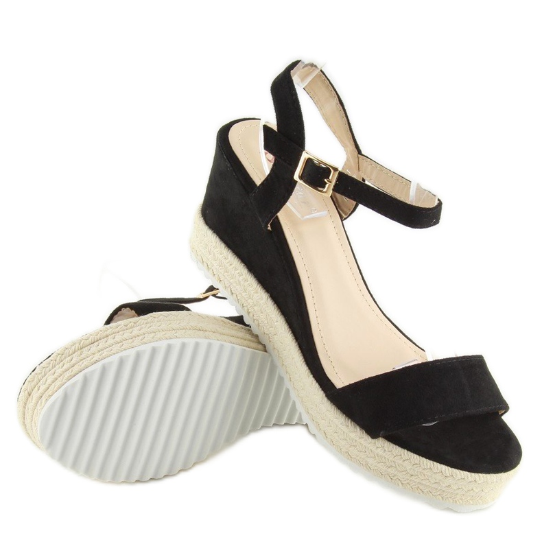 Sandale negre pe toc compensat, espadrile negre negru 2