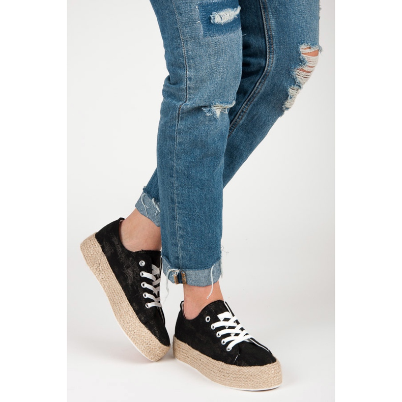 Espadrile negre pe legare negru 1