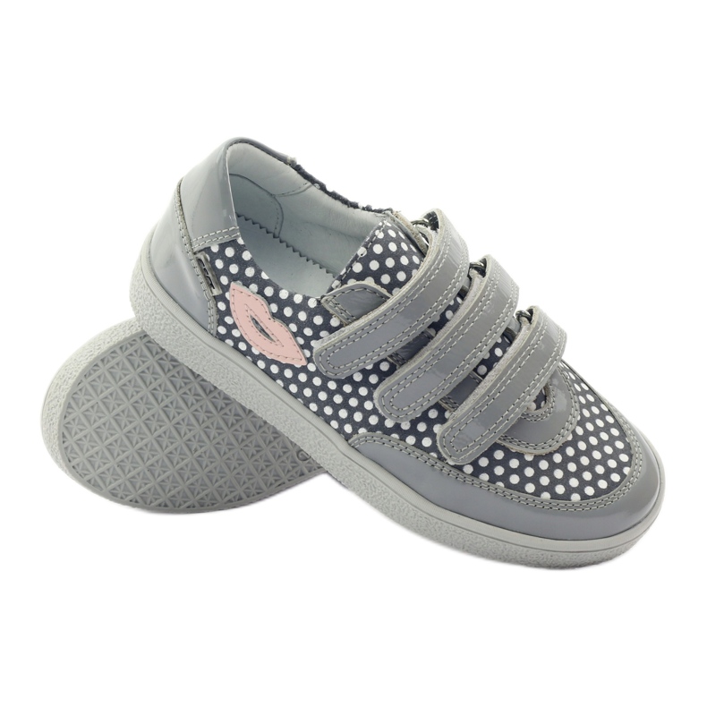 Bartek Pantofi gri cu velcro cu puncte 35651 roz alb 3