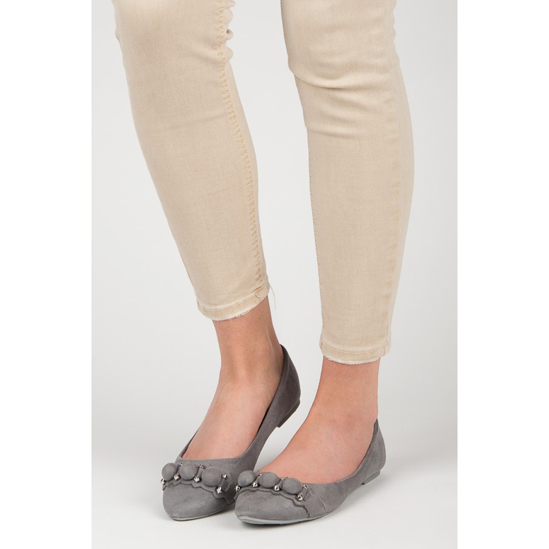 Seastar Balerini de piele intoarsa cu decolteu in V gri 1