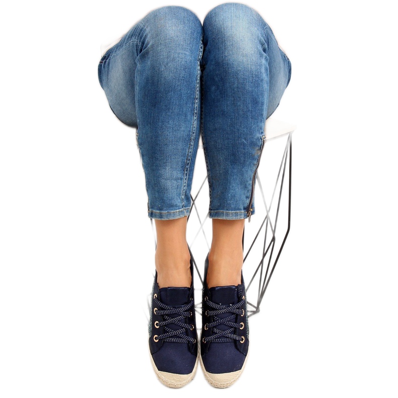 Tenisi espadrile cu dantela bleumarin B-140 DK.BLUE albastru marin 2