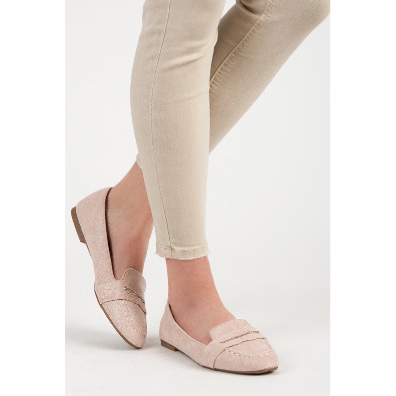 Small Swan Mocasini din piele de căprioară cu sclipici roz 2