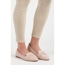 Small Swan Mocasini din piele de căprioară cu sclipici roz 1