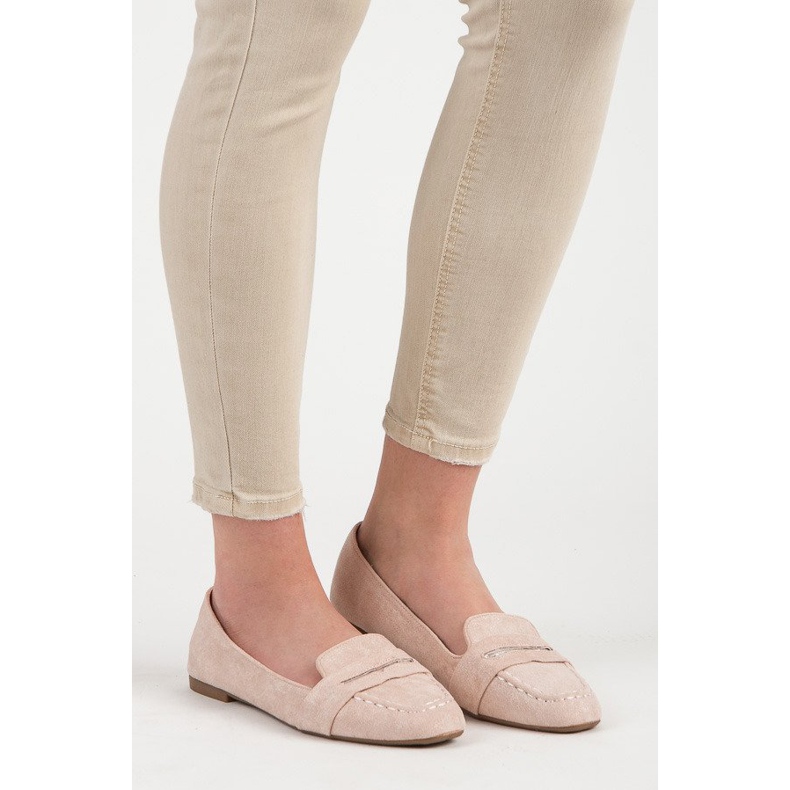 Small Swan Mocasini din piele de căprioară cu sclipici roz 1