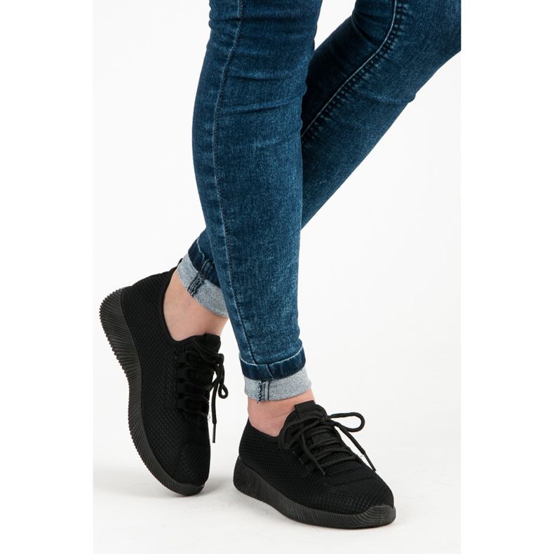 Tenisi negri cu slip-on negru 2