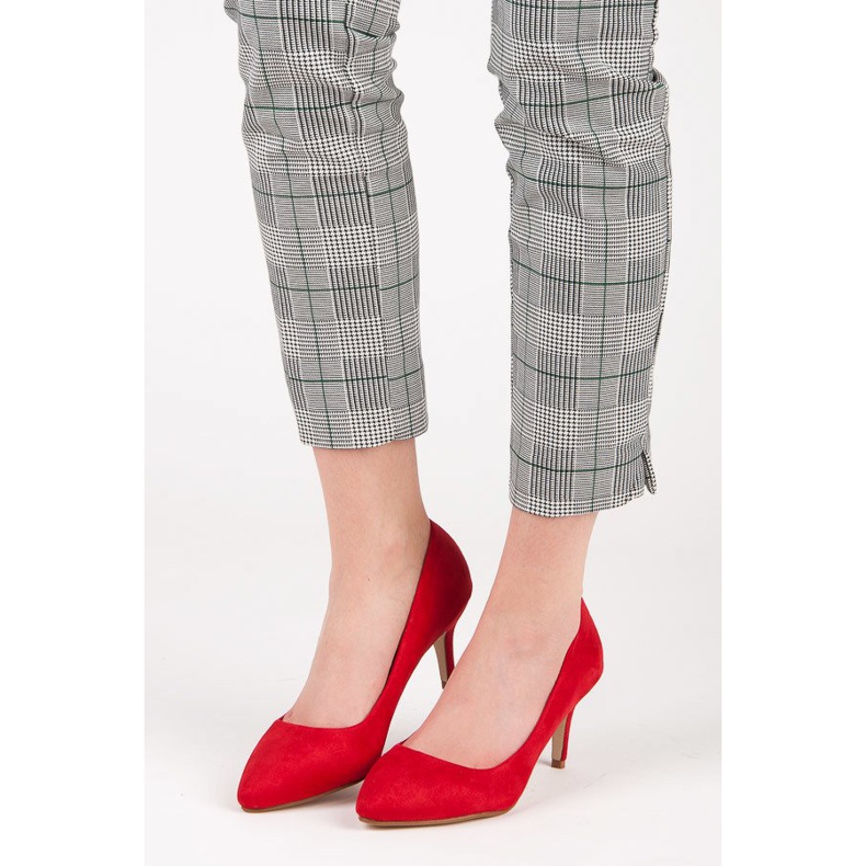 Pompe din piele intoarsa cu toc inalt roșu 1 Pompe din piele intoarsa cu toc inalt roșu 1