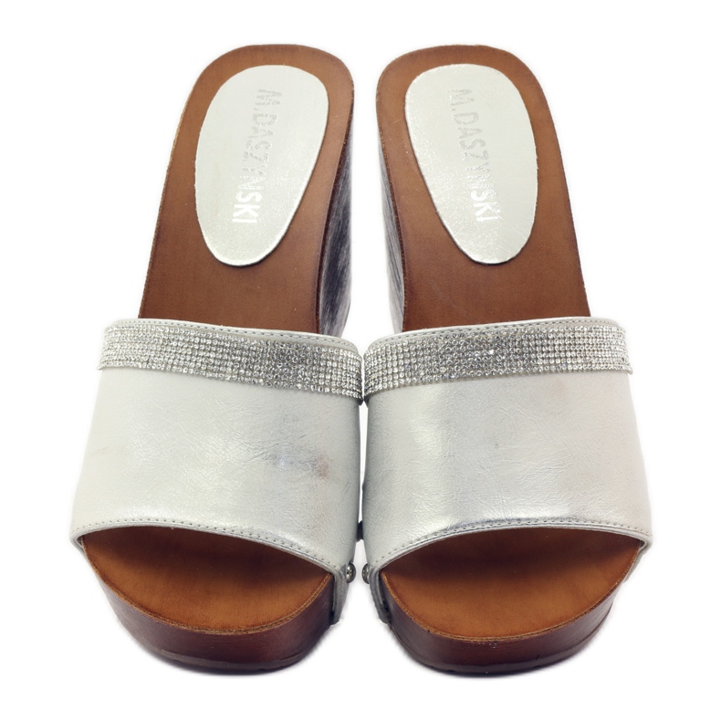 M.Daszyński Papuci de casă Daszyński cu zirconiu cubic gri 4