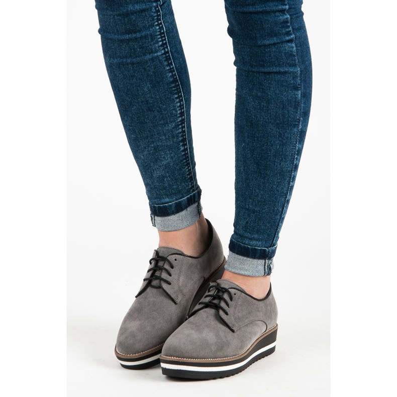 Ch. Creation Cizme din piele intoarsa cu siret gri 1