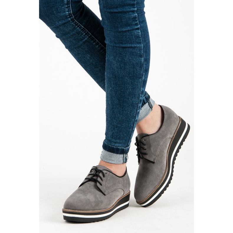 Ch. Creation Cizme din piele intoarsa cu siret gri 2