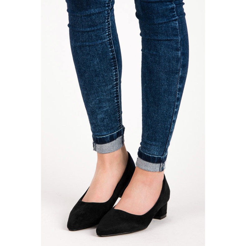 Best Shoes Pompe din piele intoarsa cu tocuri joase negru 2