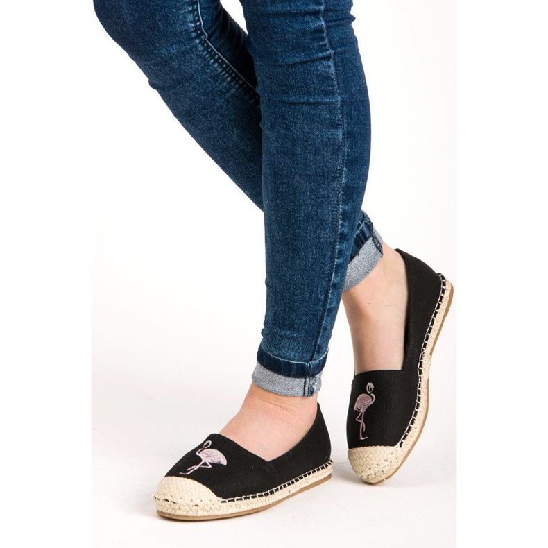Bestelle Espadrile negre cu un flamingo negru 2