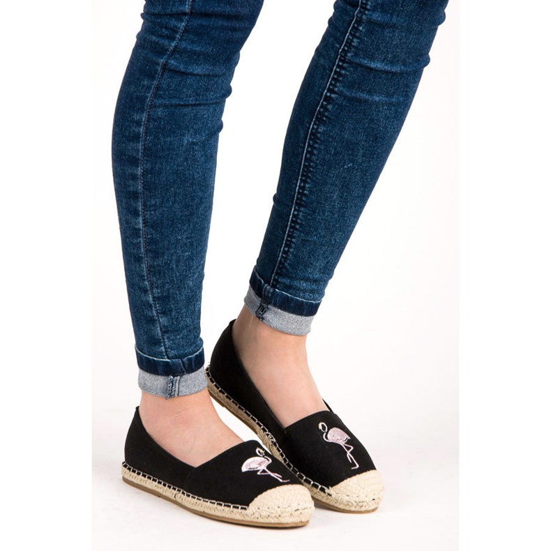 Bestelle Espadrile negre cu un flamingo negru 1