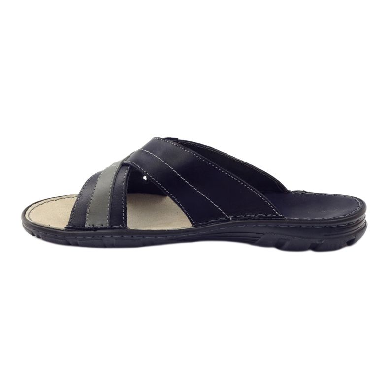 Papuci barbati piele Naszbut 055, bleumarin albastru 2