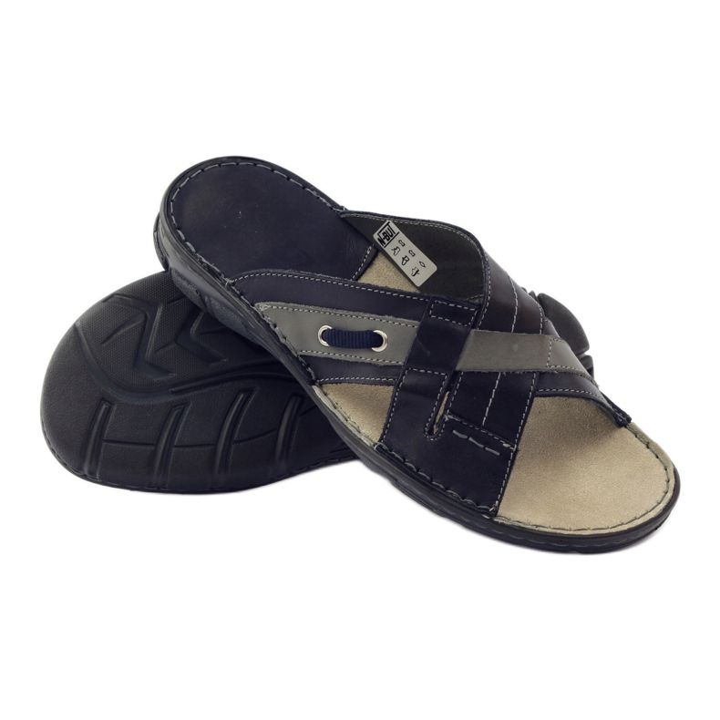 Papuci barbati piele Naszbut 055, bleumarin albastru 3