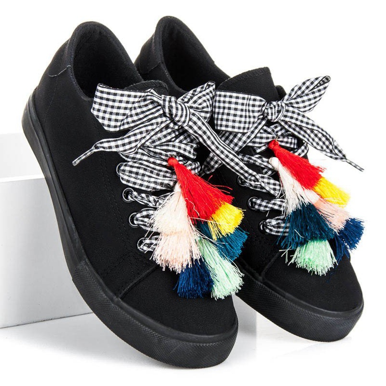 Ideal Shoes Tenisi negri cu franjuri negru 1 Ideal Shoes Tenisi negri cu franjuri negru 1