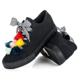 Ideal Shoes Tenisi negri cu franjuri negru 2 Ideal Shoes Tenisi negri cu franjuri negru 2