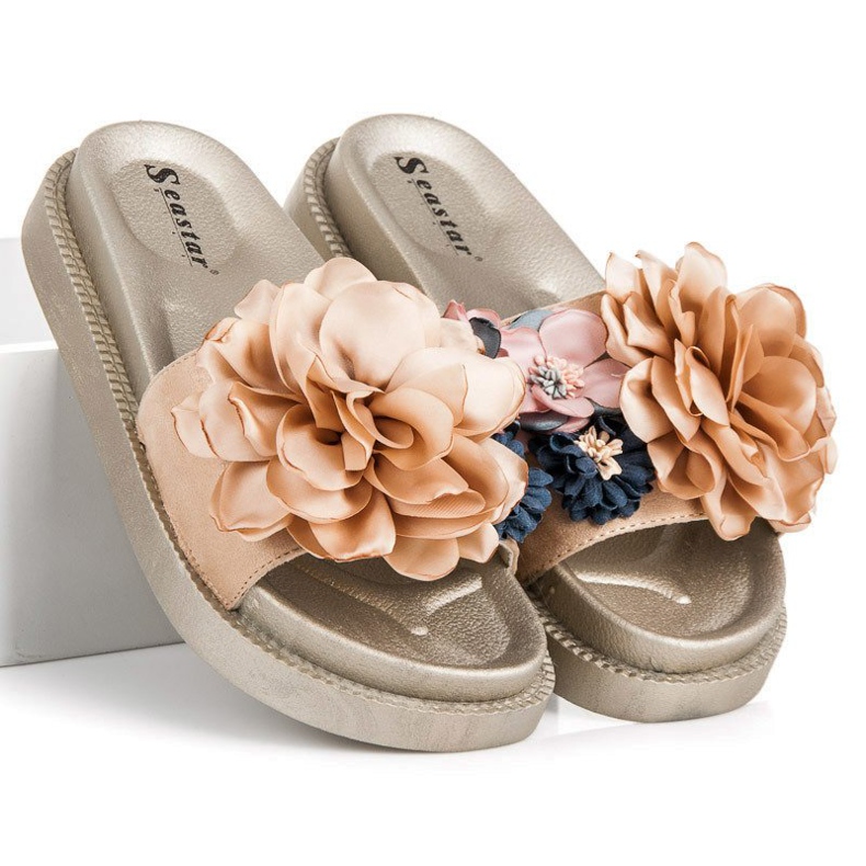 Seastar Papuci de dama Flowers galben 1