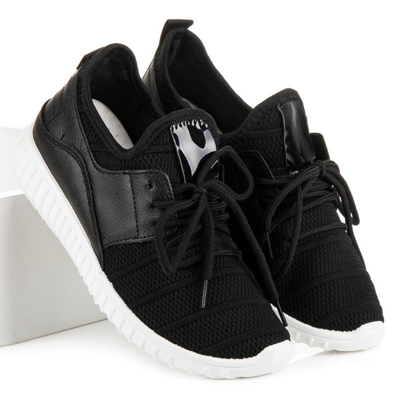 Tenisi negri cu slip-on negru 1