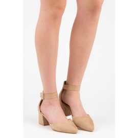 Sandale de piele intoarsa cu toc jos maro 1