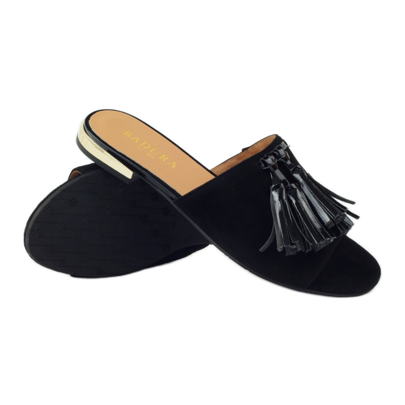 Papuci Negri cu franjuri Badura 5133 negru galben 3 Papuci Negri cu franjuri Badura 5133 negru galben 3