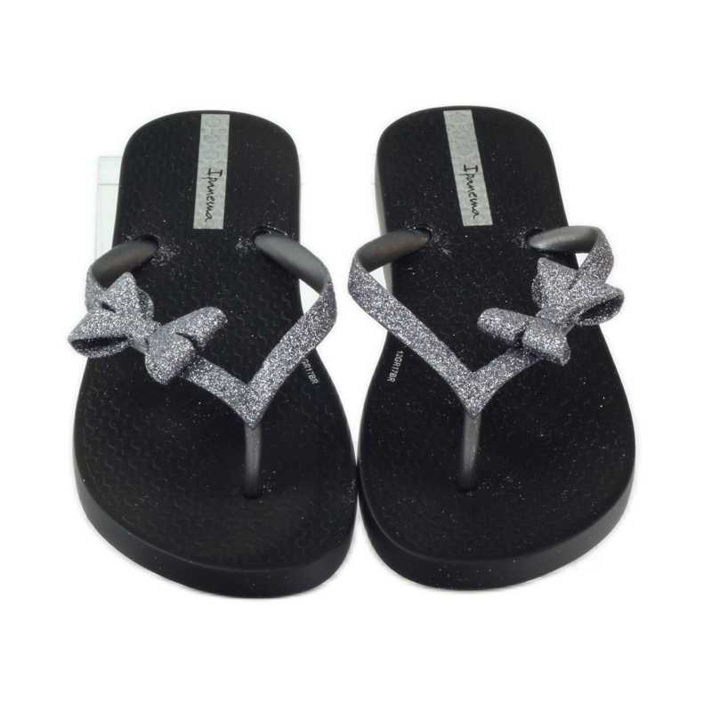 Flip-flops cu sclipici cu fundita Ipanema gri negru 5