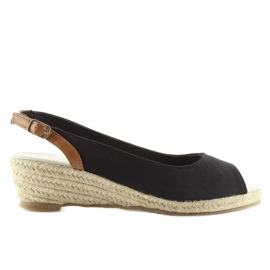 Espadrile negre pe toc mic tip pană negru 2