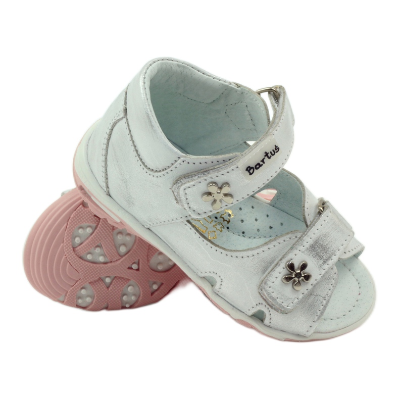 Sandale de fete flexibile Bartuś pentru velcro-metalic argintiu 3