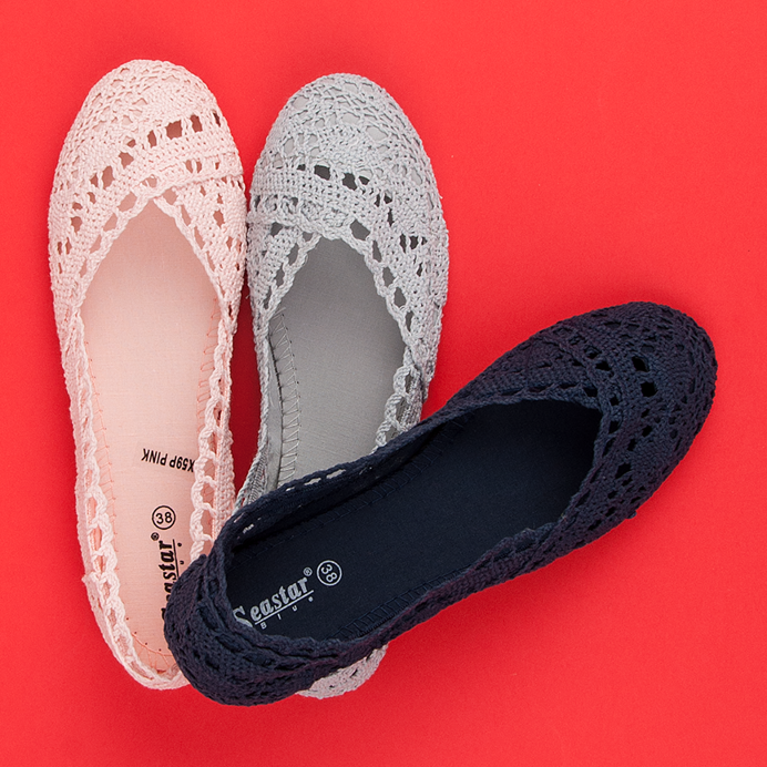 Seastar Balerini din dantela gri 1 Seastar Balerini din dantela gri 1