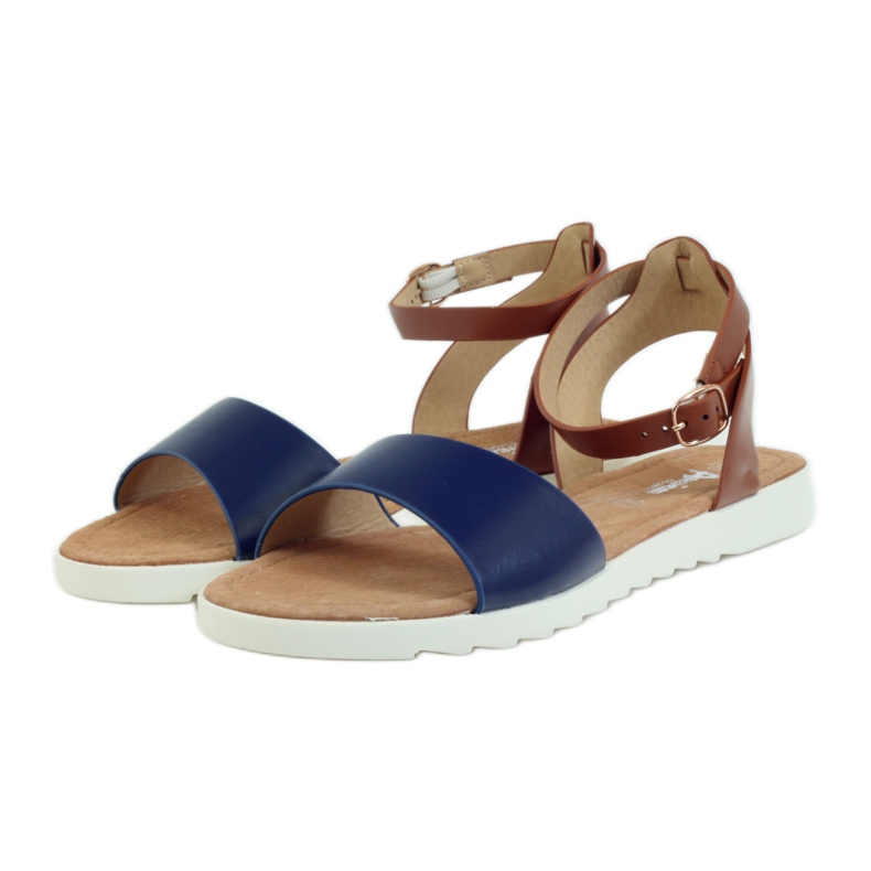 American Club Sandale americane cu branț din piele 170621 maro albastru marin 3