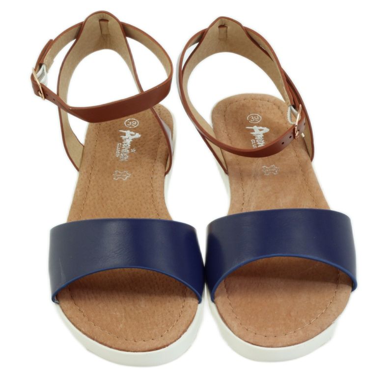 American Club Sandale americane cu branț din piele 170621 maro albastru marin 4