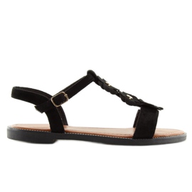 Sandale de damă din piele intoarsa neagra WL-001 negru 2