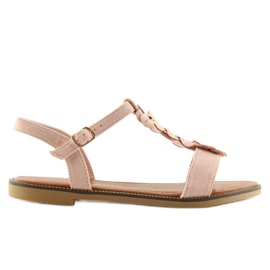 Sandale de damă din piele intoarsa roz WL-001 2