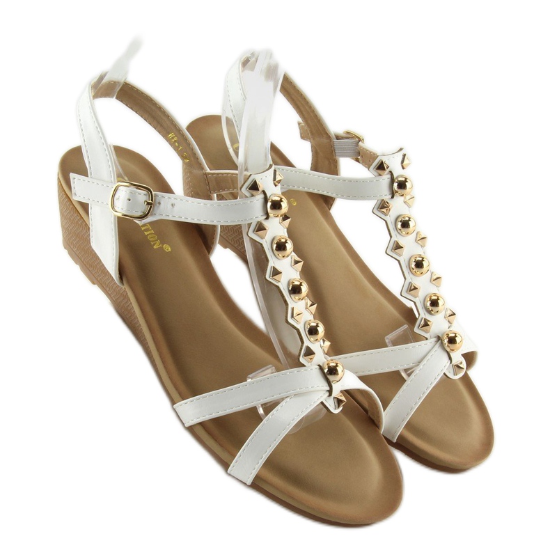 Sandale pe un toc cu pană joasă alb HX-1 alb 1