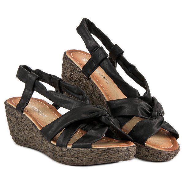 Sandale cu pană slip-on negru 1