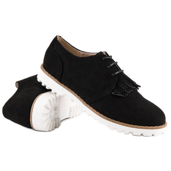 Pantofi boho de piele intoarsa legati negru 2