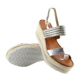 Sandale espadrile argintii GG-5 pe pane gri 1