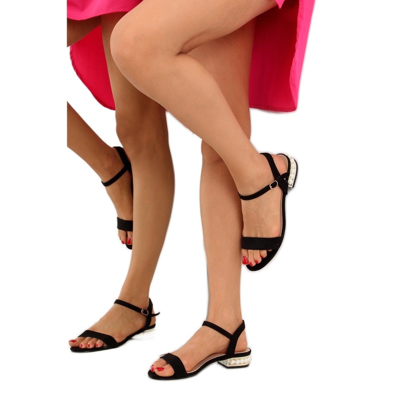 Sandale cu toc înalt cu perle negre 99- negru 2