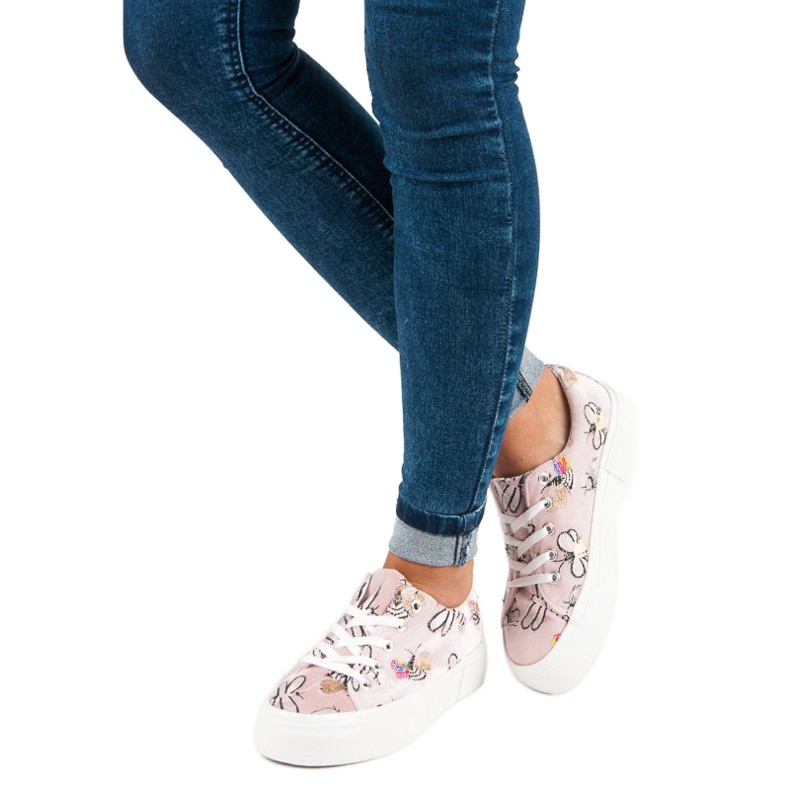 Kylie Adidași din Velour Pe Platformă alb roz 1