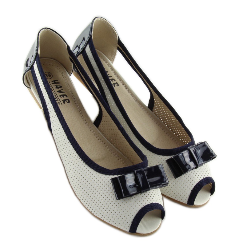 Balerini albi cu vârf deschis D314 ALB / MARINE 1