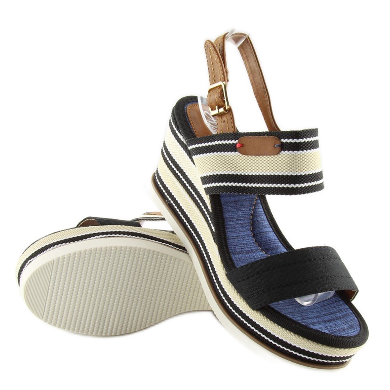 Sandale negre pe toc compensat D-37 negre negru 2