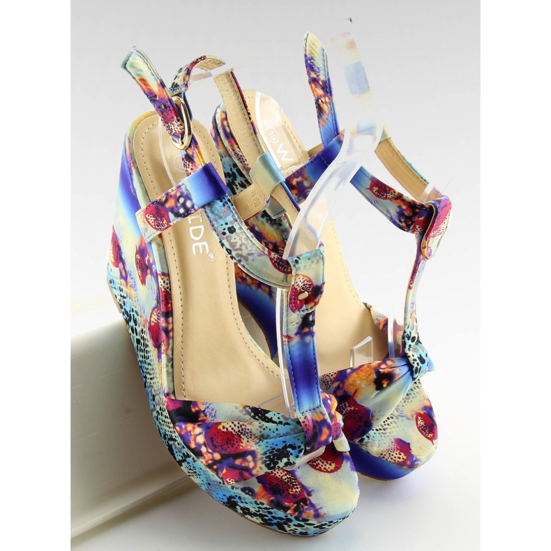 Sandale cu pană din satin 903 albastru 1