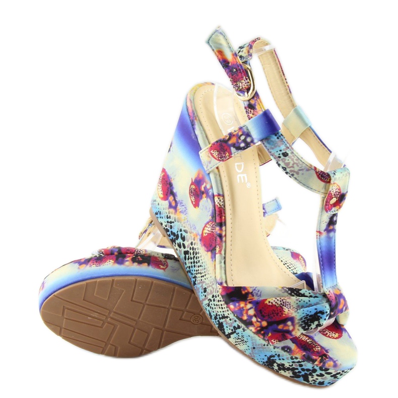 Sandale cu pană din satin 903 albastru 2