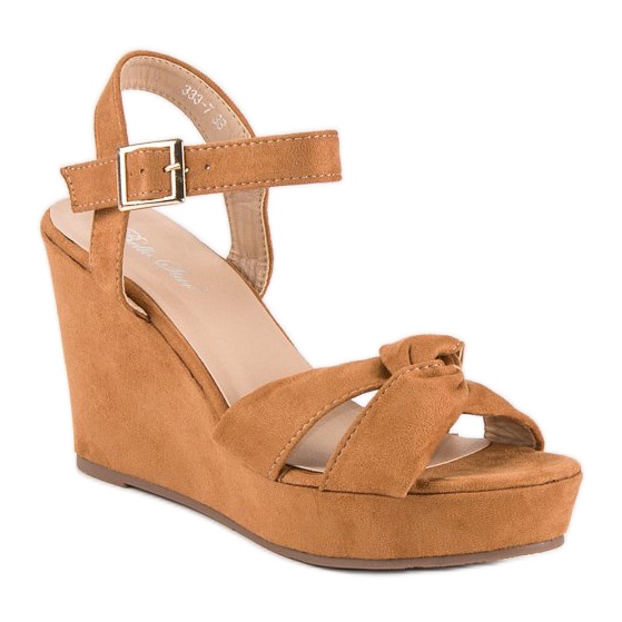 Bello Star Sandale maro cu pană multicolor 1