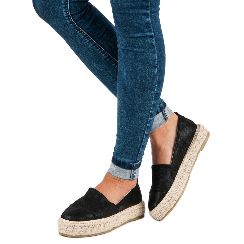 Espadrile slip-on pe platformă negru 2