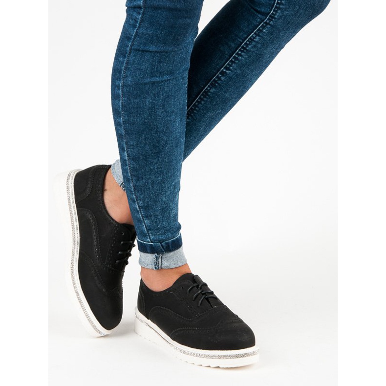 Ideal Shoes Pantofi negri cu șireturi negru 2