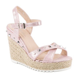 Bello Star Espadrile cu pană cu strasuri roz 1 Bello Star Espadrile cu pană cu strasuri roz 1