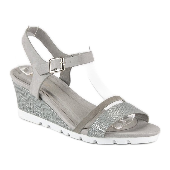Ideal Shoes Sandale cu pană gri 2