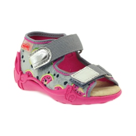 Papuci, sandale cu velcro, Befado 242p080 gri roz 1