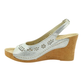 Gregors Sandale din piele metalică pentru femei pentru pene de argint 709 2