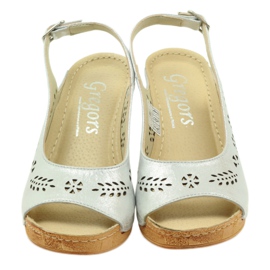 Gregors Sandale din piele metalică pentru femei pentru pene de argint 709 4